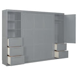 Merax Murphy Bed Queen with Wardrobe, Queen Size Wall Murphy Bed with 5 Drawers and Storage Shelves, No Box Spring Needed, Gray Merax