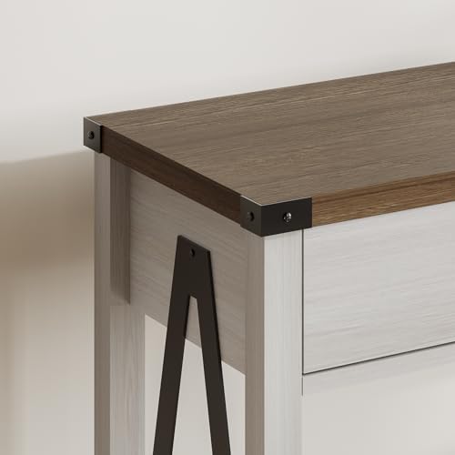 ChooChoo 47'' Farmhouse Console Table with Drawer, Entryway Table with Storage Shelf, Rustic A-Design Sofa Table for Hallway, Entrance, Living Room, White&Brown ChooChoo