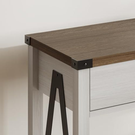 ChooChoo 47'' Farmhouse Console Table with Drawer, Entryway Table with Storage Shelf, Rustic A-Design Sofa Table for Hallway, Entrance, Living Room, White&Brown ChooChoo
