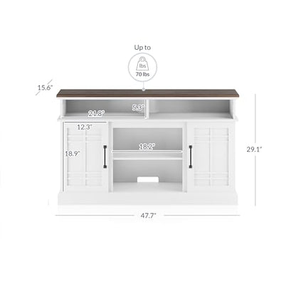 BELLEZE Modern 48" Farmhouse Wood TV Stand & Media Entertainment Center Console Table for TVs up to 50 Inch with Open Storage Shelves & Cabinets - Norrell (White)