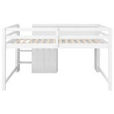 Merax Full Size Low Loft Bed with Built-in Desk,Storage Cabinets and Open Bookcase,Whiteboard for Graffiti,White Merax