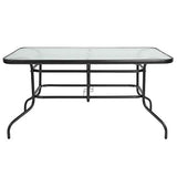 Flash Furniture Tory 31.5" x 55" Rectangular Tempered Glass Metal Patio Table with Umbrella Hole, Modern Rippled Glass Outdoor Dining Table, Black Flash Furniture