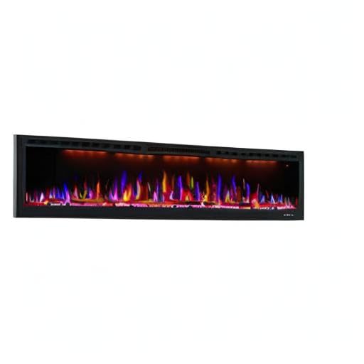 Dreamflame Electric Fireplace 74 inch, Recessed Wall Mounted Fireplace Heater, Logs & Crystal, Multicolor Flame Combinations, Overheating Protection, Black (74")