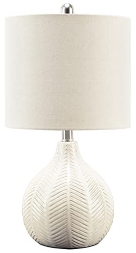 Signature Design by Ashley Rainermen 20" Modern Herringbone Ceramic Table Lamp, Off White Signature Design by Ashley