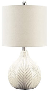 Signature Design by Ashley Rainermen 20" Modern Herringbone Ceramic Table Lamp, Off White Signature Design by Ashley