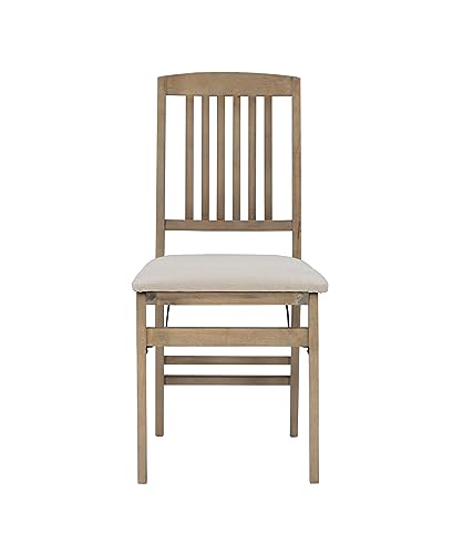 Linon Keira Wooden Folding Chair Upholstered Seat and Mission Back Set of 2, Dining Height, Rustic Natural & Beige Linon