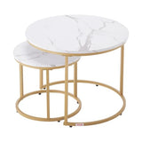 VEVOR Nesting Tables, Coffee Table Set of 2, 23.6 inch Round Coffee Table, Small Coffee Tables Night Stand with Metal Frame, for Living Room, Bedroom, Office (White & Gold) VEVOR