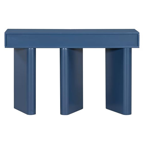48" Stonehenge Style Modern Console Table with Storage Drawers, Wood Minimalism Industrial Curved Entryway Table for Entrance, Hallway, Living Room (Blue) Virubi