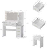 White Vanity Table with Drawer Dresser, Farmhouse Vanity Makeup Desk with Charging Station, Vanity Desk with Lights Mirror & Drawers for Makeup,Vanity Desk with Storage Shelf & 5 Drawers (Gold Handle) UGTOO