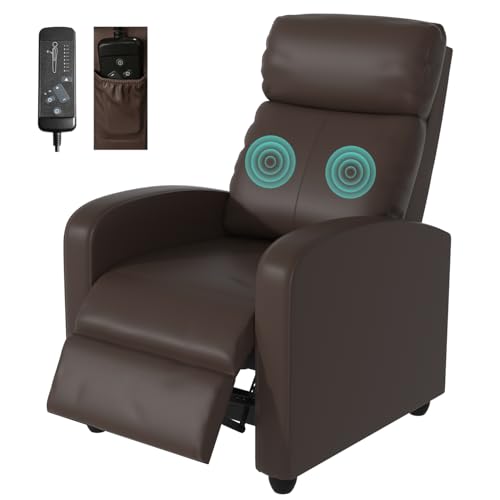 MKDLUFEI Massage Recliner Chair, Single Sofa Chair with Remote Control, Adult Chair Recliner, Living Room Recliners with Pu Leather Push Back Backrest, Brown