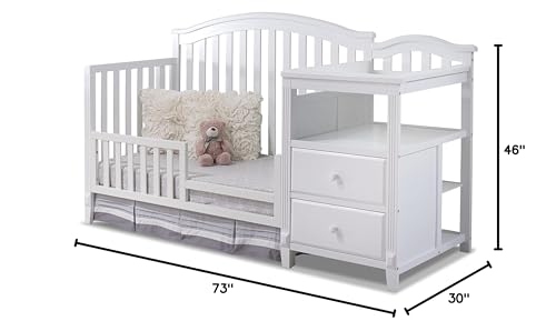 SORELLE FURNITURE Berkley Crib and Changer with Slat Panel Back Classic -in- Convertible Diaper Changing Table Non-Toxic Finish Wooden Baby Bed Toddler Childs Daybed Full-Size Nursery - White - WoodArtSupply