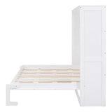 Merax Full Size Murphy Bed, Wood Hidden Foldable Wall Bed Frame w/Gas Struts, Storage Bed Cabinet for Bedroom, Office, Space-Saving, No Box Spring Needed, White Merax