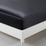 Twin Silk Satin Fitted Sheet, Soft Deep Pocket Single Bottom Bed Sheets Sold Separately, Wrinkle Free, Non- Fading, Breathable, Fully Elasticized(Twin Size, Black) Lanest Housing
