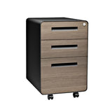 Laura Davidson Furniture Stockpile 3 Drawer File Cabinet with Lock - Under Office Desk Metal Filing Cabinet, Legal/Letter File Folders, Wheels and Stationary Feet, Pre-Assembled, Black/Wood Laura Davidson Furniture