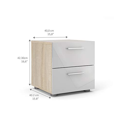 Home Square Contemporary Style 4 Piece Bedroom Set with Two Nightstands, 8 Drawer Double Dresser and 4 Drawer Chest in Oak and White Gloss Home Square