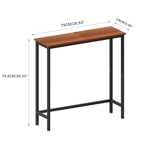 HollyHOME Narrow Console Table, 29.5" Slim Entryway Table, Sofa Stand, Hallway Shelf for Hallway, Bedroom, Living Room, Foyer, Canyon Walnut HollyHOME