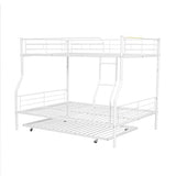 Bellemave Full XL Over Queen Metal Bunk Bed with Trundle, Bunk Bed Frame with Ladder and Safety Rails for Kids Triple Metal Bunk Can be Divided into Two beds, White Bellemave