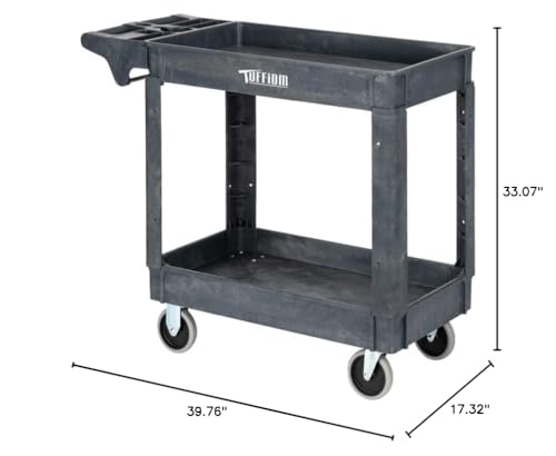 TUFFIOM Plastic Service Utility Cart with Wheels,550lbs Capacity,Heavy Duty Tub Storage Cart W/Deep Shelves, Multipurpose Rolling 2-Tier Mobile Storage Organizer, for Warehouse Garage industr - WoodArtSupply