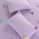 HOMBYS Pom Poms Bedding Comforter Set for Girls, 5 Piece Purple Boho Kids Comforter Set for All Season，Twin/Twin XL Size HOMBYS
