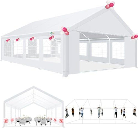 COBIZI 20x30 Party Tent Heavy Duty, Galvanized Wedding Tent, Event Shelter for Parties, Large Outdoor Gazebo with Removable Sidewall & Built-in Sandbag, Carpas para Fiestas, Waterproof, White COBIZI