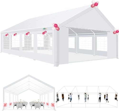 COBIZI 20x20ft Party Tent Heavy Duty for Parties Waterproof, Wedding and Event Canopy & Carport, Carpas para Fiestas with Removable Sidewalls & Built-in Sandbag, UV50+, White(Better Than Galvanized) COBIZI