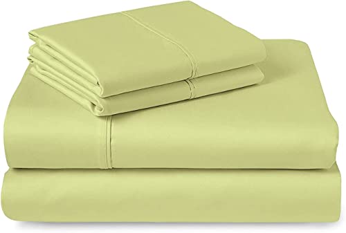 400 Thread Count Cotton Queen Size Light Green Sheets Set, 100% Long Staple Cotton 4 PC Sheets, Sateen Cotton Bedding Set fit Upto 15 inch Deep Pocket (Light Green Queen 100 Percent Cotton Sheet Set) Pizuna
