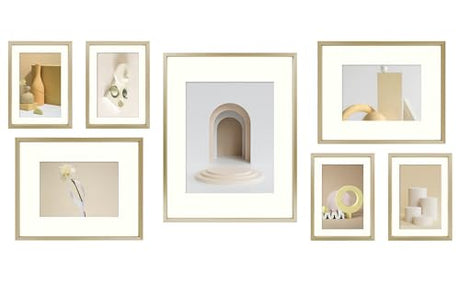Frametory, Aluminum Picture Frames Set of 7 - Gold Gallery Wall Kit - Displays One 11x14, Two 8x10, and Four 5x7 inch Photos for Home Decoration Frametory