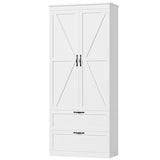 HOSTACK 70" Tall Kitchen Pantry Storage Cabinet, Barn Doors Pantry Cabinet with Drawers and Adjustable Shelf, Modern Farmhouse Storage Cabinet for Kitchen, Dining Room, Living Room, Bathroom, White HOSTACK