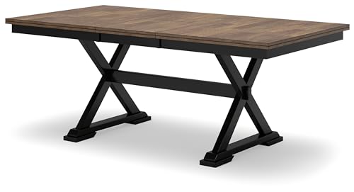 Signature Design by Ashley Wildenauer Dining Extension Table, 78" W x 40" D x 30" H, Black & Dark Brown - WoodArtSupply