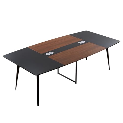 VEVOR Conference Table, 8 ft Boat Shaped Office Meeting Table for 10 Person, Modern Large Boat Meeting Desk with Metal Legs, Ideal for Office, Boardroom, Conference Room, Easy Assembly, Black & Brown VEVOR