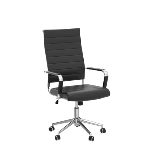 Okeysen Office Desk Chair, Ergonomic Leather Modern Conference Room Chairs, Executive Ribbed Height Adjustable Swivel Rolling Chair for Home Office. (Black) Lepdep