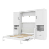 Merax Full Size Murphy Bed with Desk, Multifunctional Foldable Wall Bed with Closet, Drawers and Shelves, Space-Saving Wood Platform Bed Frame for Small Spaces Studio Study Office Guest Room, White Merax