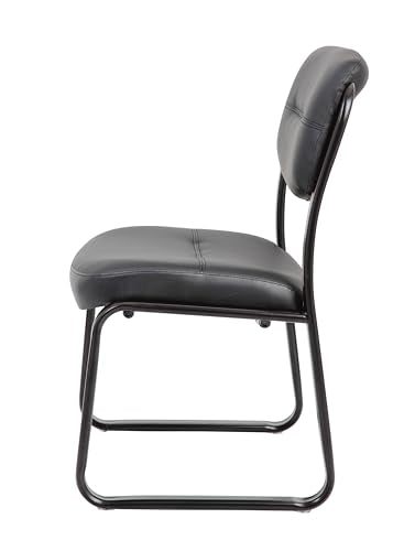 Boss Office Products B9539 Leather Sled Base Side Chair in Black, 250 Boss Office Products