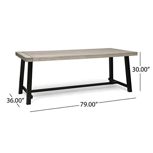 GDFStudio Outdoor Eight Seater Iron Dining Table, Light Gray and Black Finish GDFStudio