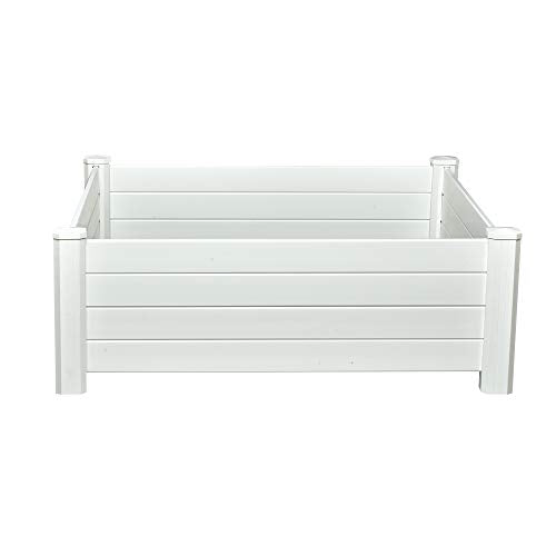 NuVue Products 26001 Premium Outdoor Raised Garden Bed for Growing Edible Plants and Flowers, BPA-Free Woodgrain Panel Elevated Planter Box, 48” L x 48” W x 15” H, White NuVue
