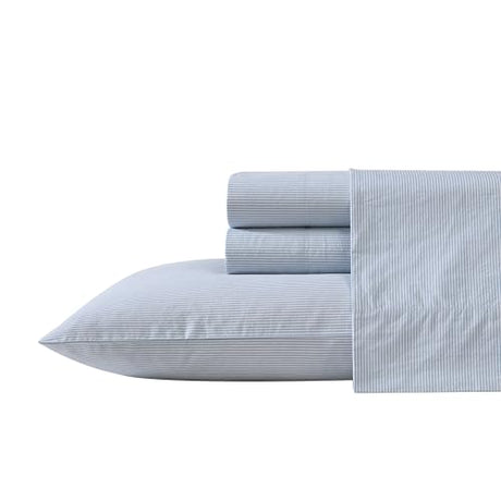 Nautica - Twin XL Sheet Set, Cotton Percale Bedding Set, Crisp & Cool, Lightweight & Breathable (Penny Pinstripe Blue, Twin XL) Nautica