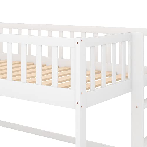 Twin Size Low Loft Bed with Removable Slide and Safety Rails by RORIGAT – Solid Pine Wood Frame, Space-Saving Design in White - WoodArtSupply