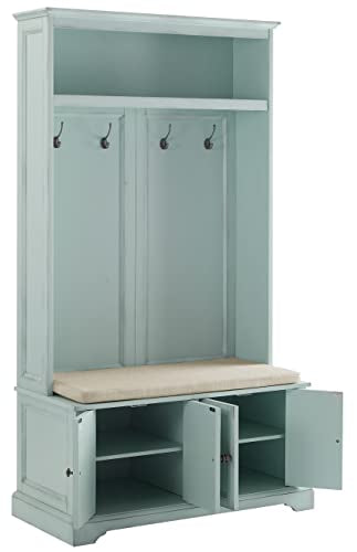 Crosley Furniture Holbrook Hall Tree, Distressed Seafoam Blue - WoodArtSupply