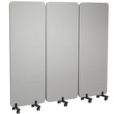 KERRAM 3 Panel Foldable Office Partitions, Mobile Cubicle Wall with Wheels, 71 x 66 Inch Noise Cancelling & Sound Proof Room Dividers Partition Wall, Aluminum Frame Gray KERRAM
