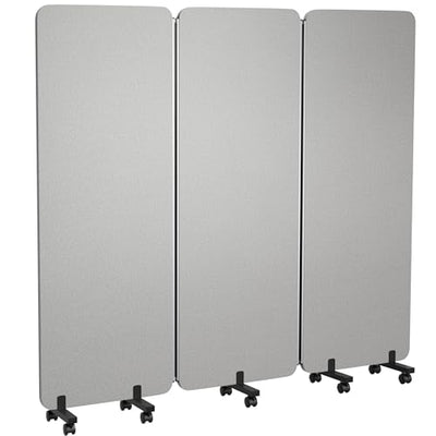 KERRAM 3 Panel Foldable Office Partitions, Mobile Cubicle Wall with Wheels, 71 x 66 Inch Noise Cancelling & Sound Proof Room Dividers Partition Wall, Aluminum Frame Gray
