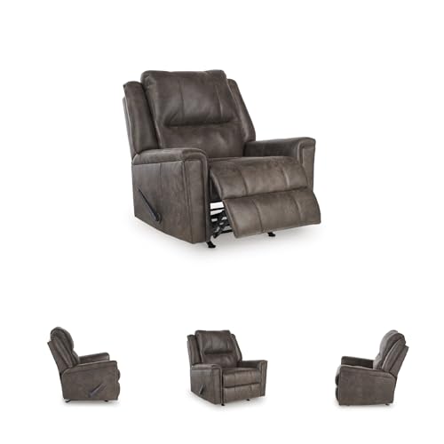 Signature Design by Ashley Skymaker Modern Faux Leather Manual Rocker Recliner with Track Arms, Dark Brown