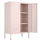 IRONFFICE Storage Cabinet,Metal Cabinets with Doors and Shelves,2 Doors Locker Cabinet with Legs,Metal Locker Storage Cabinets,Entryway Cabinet for Office,Classroom,Bedroom,Pink IRONFFICE