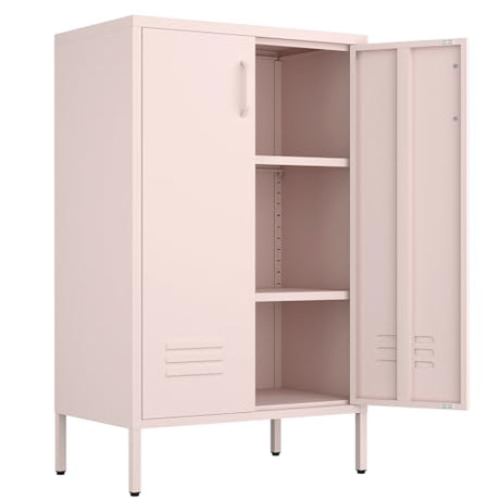 IRONFFICE Storage Cabinet,Metal Cabinets with Doors and Shelves,2 Doors Locker Cabinet with Legs,Metal Locker Storage Cabinets,Entryway Cabinet for Office,Classroom,Bedroom,Pink IRONFFICE