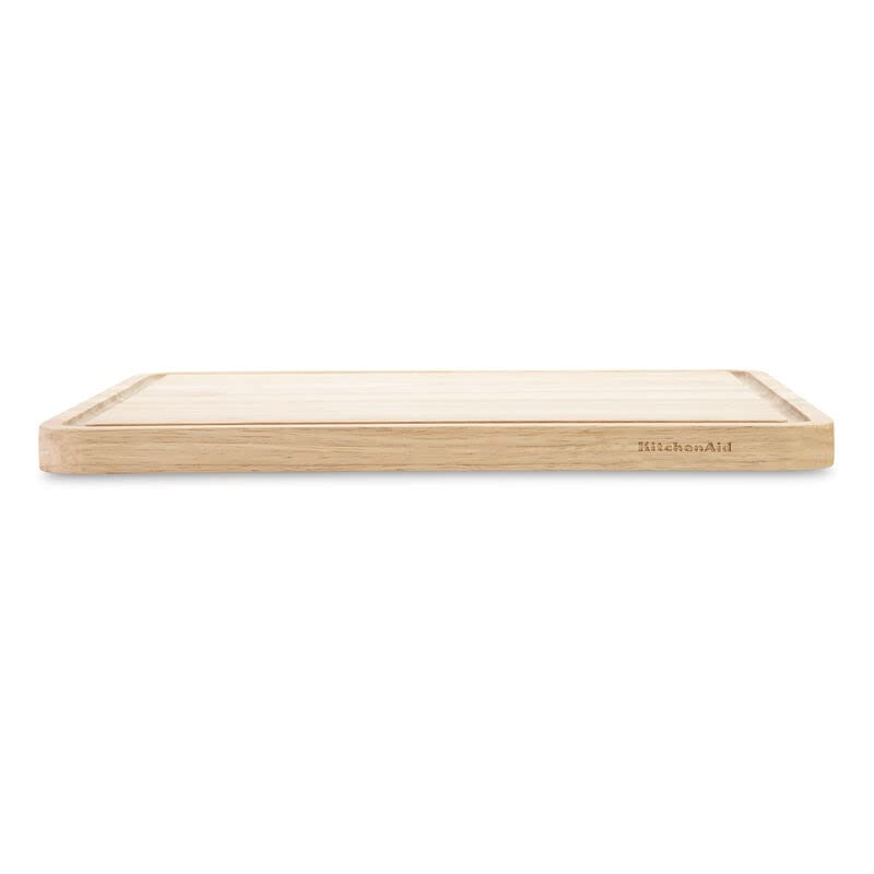 Kitchen Aid Classic Rubberwood Cutting Board with Perimeter Trench, Reversible Chopping Board, 11-inch x 14-Inch, Natural