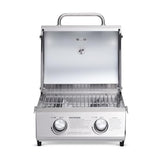 Monument Grills Tabletop Propane Gas Grill for Outdoor Portable Camping Cooking with Travel Locks, Stainless Steel High Lid, and Built in Thermometer Monument Grills