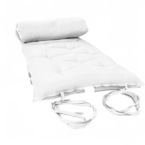 D&D Futon Furniture Traditional Japanese Floor Rolling Futon Mattress, Foldable Bed (White, 80 x 39 x 3 (in) Twin Size) D&D Futon Furniture