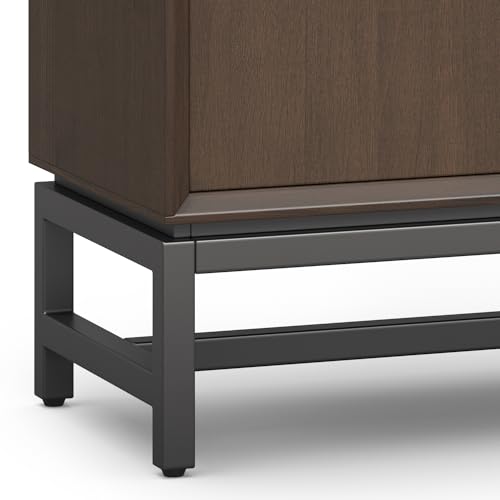 SIMPLIHOME Banting SOLID HARDWOOD Wide Modern Industrial Low Storage Cabinet for The Living, Entryway and Family Room, 32 inch, Walnut Brown SIMPLIHOME