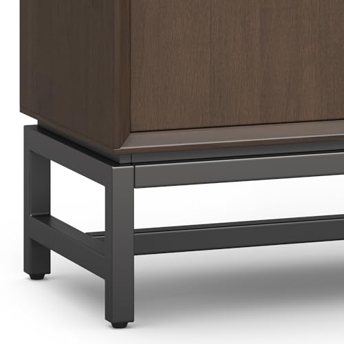 SIMPLIHOME Banting SOLID HARDWOOD Wide Modern Industrial Low Storage Cabinet for The Living, Entryway and Family Room, 32 inch, Walnut Brown - WoodArtSupply