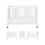 Babyletto Maki 2-in-1 Baby Crib Convertible to Toddler Bed - GREENGUARD Gold Certified Portable Folding Wood Crib w/ Toddler Conversion Kit - 4 Adjustable Heights, Easy to Assemble - White