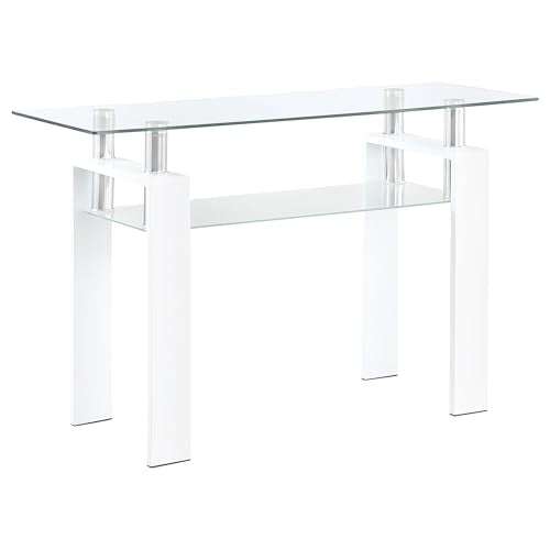 Coaster Home Furnishings - Dyer - Console Table with Tempered Glass Top, Shelf and Chrome Metal Frame - Living Room & Hallway - 48-Inch - White - 703439 Coaster Fine Furniture